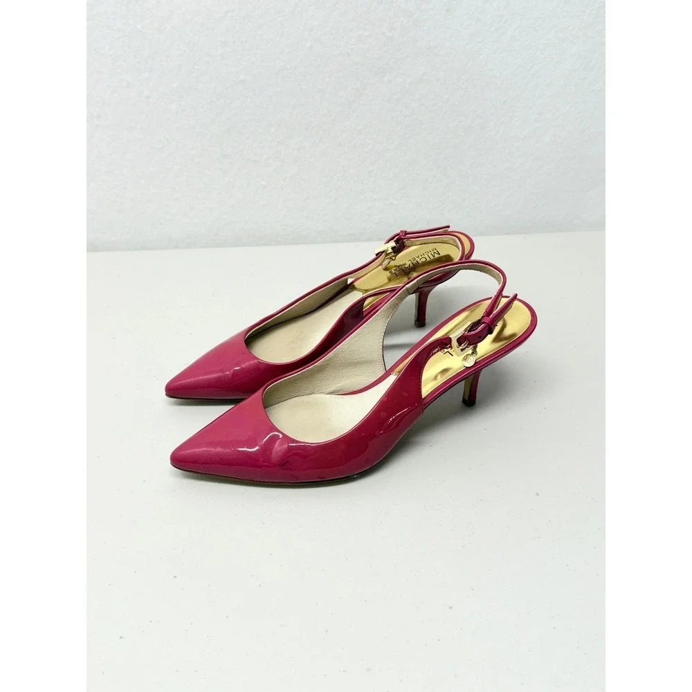 Michael Kors Pink Patent Leather Pointed Toe Slingback Kitten Heel Pumps 8 M